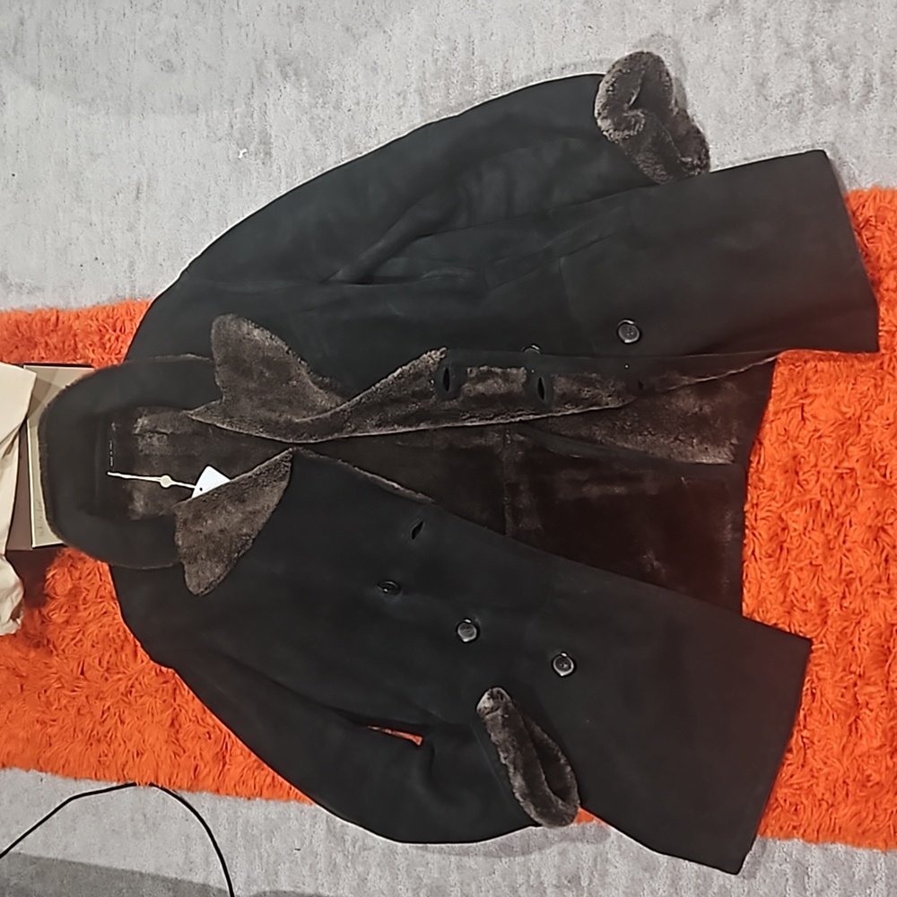 Gucci suede and fur lined men's 3 qtr length coat! Black dark gray fur!!